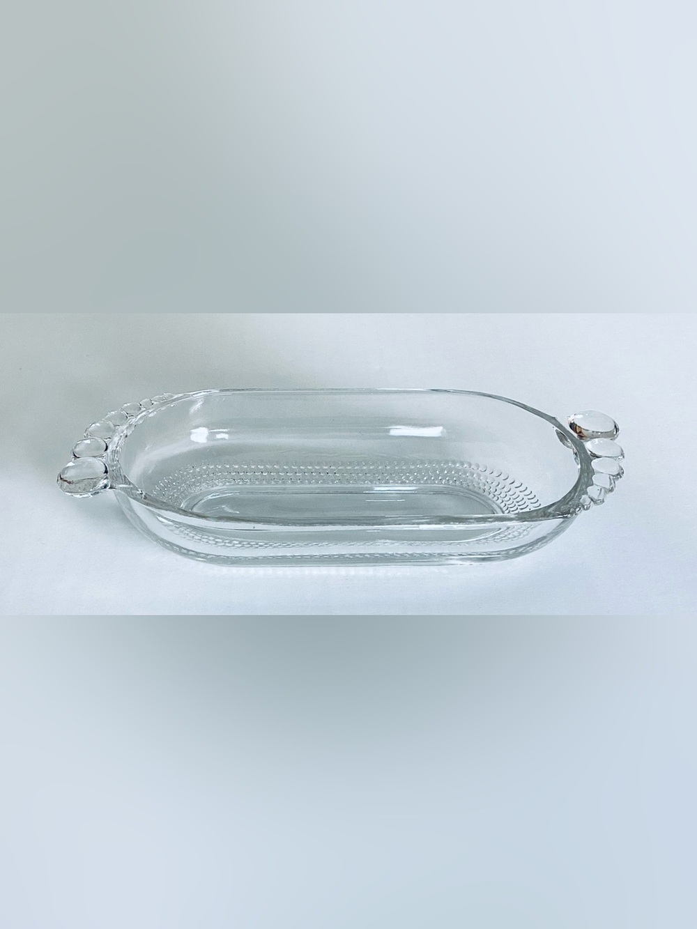 Vintage Duncan and Miller Tear Drop Pattern Clear Glass Dish many uses 7”L MINT